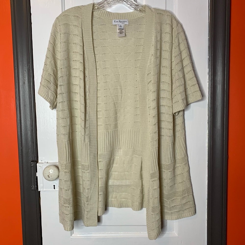 Kim Rogers Curvy Crochet Knit Cream Colored Open Front Boho Cardigan